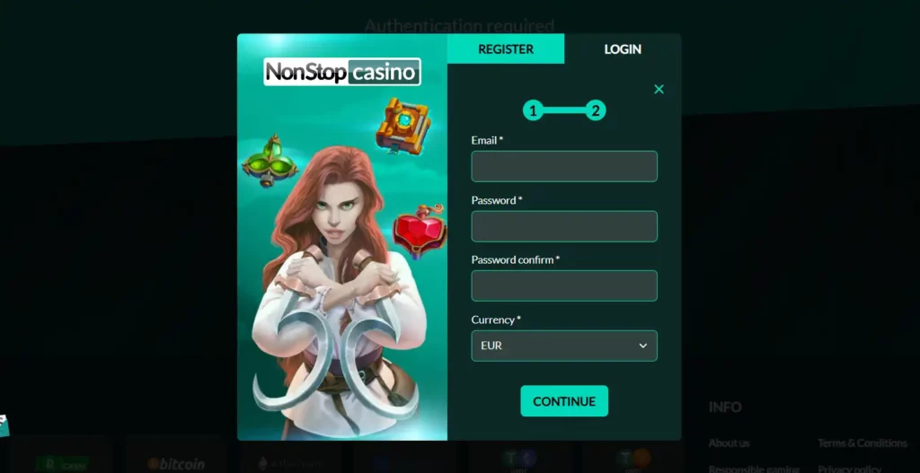 NonStop Casino register